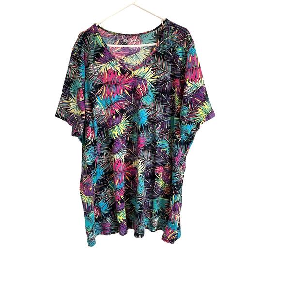 Ulla Popken short sleeve colorful tropical t-shirt cotton v-neck Size 24/26 - Picture 1 of 8